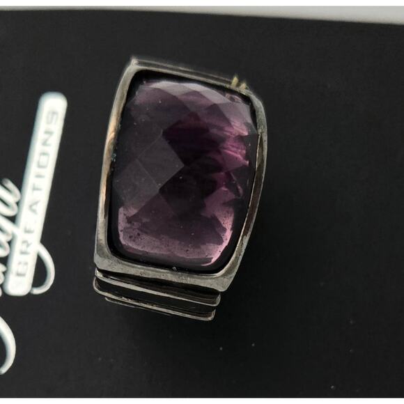 Tanya Creations Large Purple Rhinestone and Silver Toned Stretchy Band Ring - Picture 3 of 8